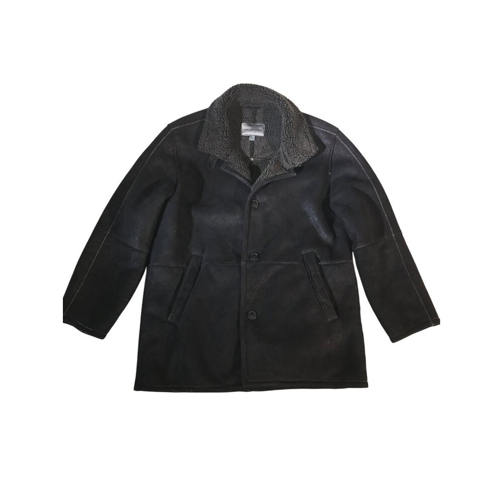 Johnston & Murphy Men's Black Faux Suede Gray Fleece Lined Car Coat